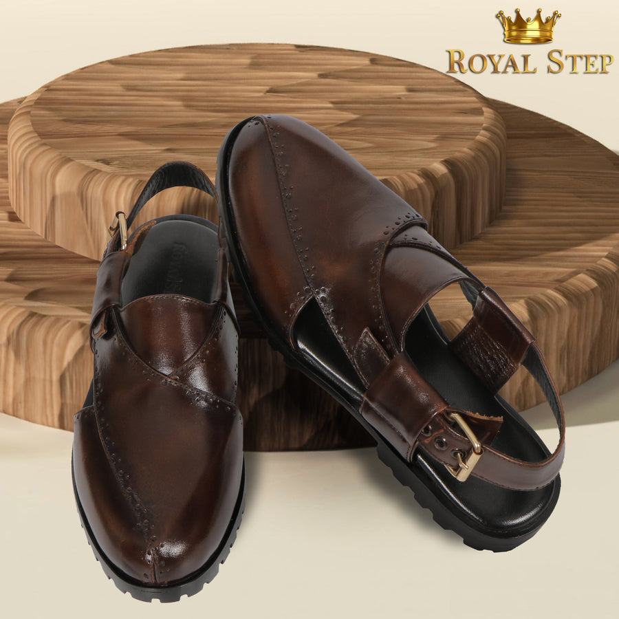 Punching Peshawari Brown - Premium sandal & slippers from royalstepshops - Just Rs.8400! Shop now at ROYAL STEP